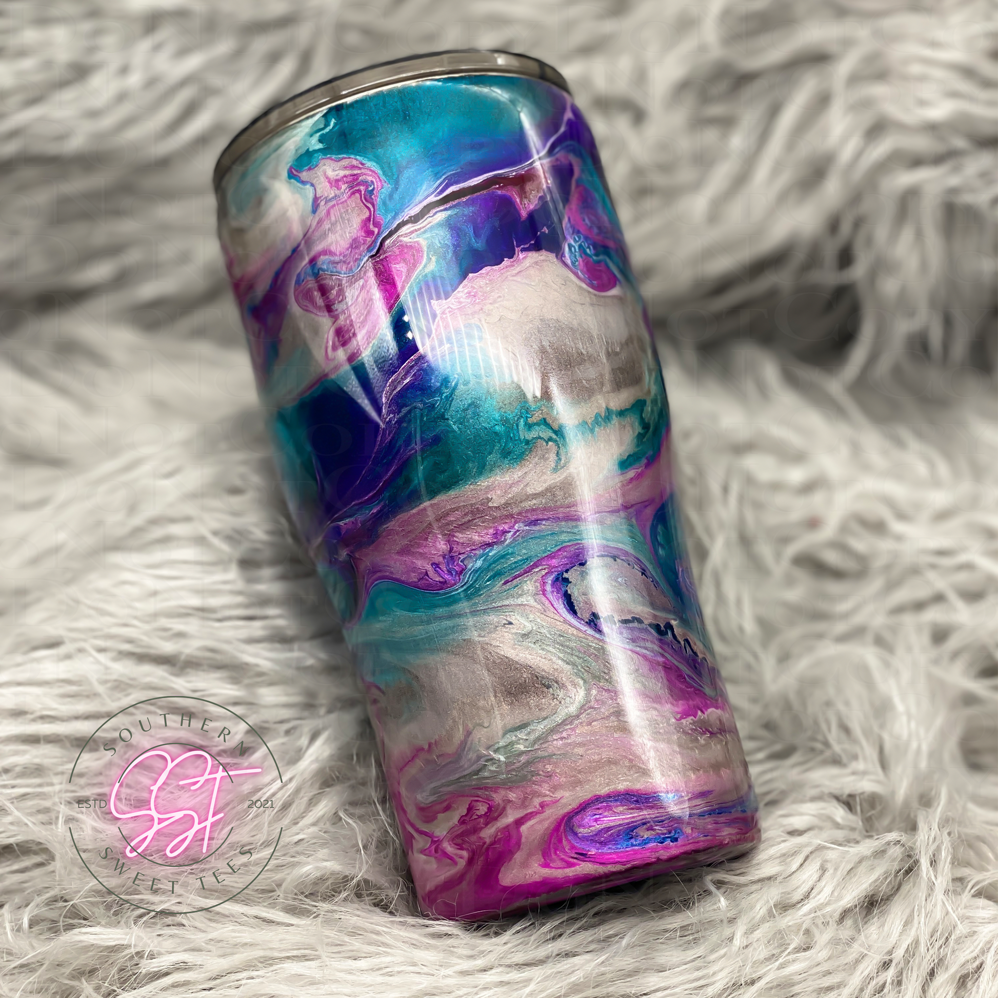 Pink & Gold Alcohol Ink Swirl Glitter Tumbler / Personalized
